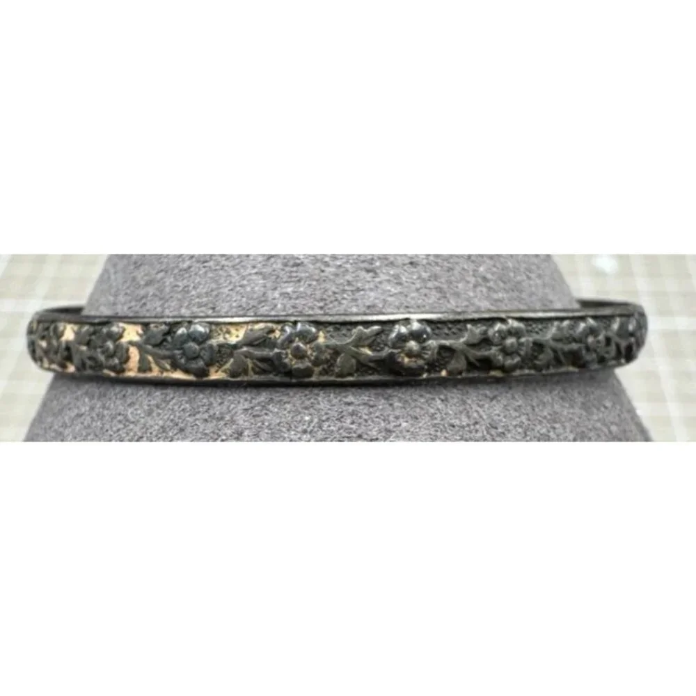 Antique Miniature Childs Silver Plated Floral Bangle Bracelet